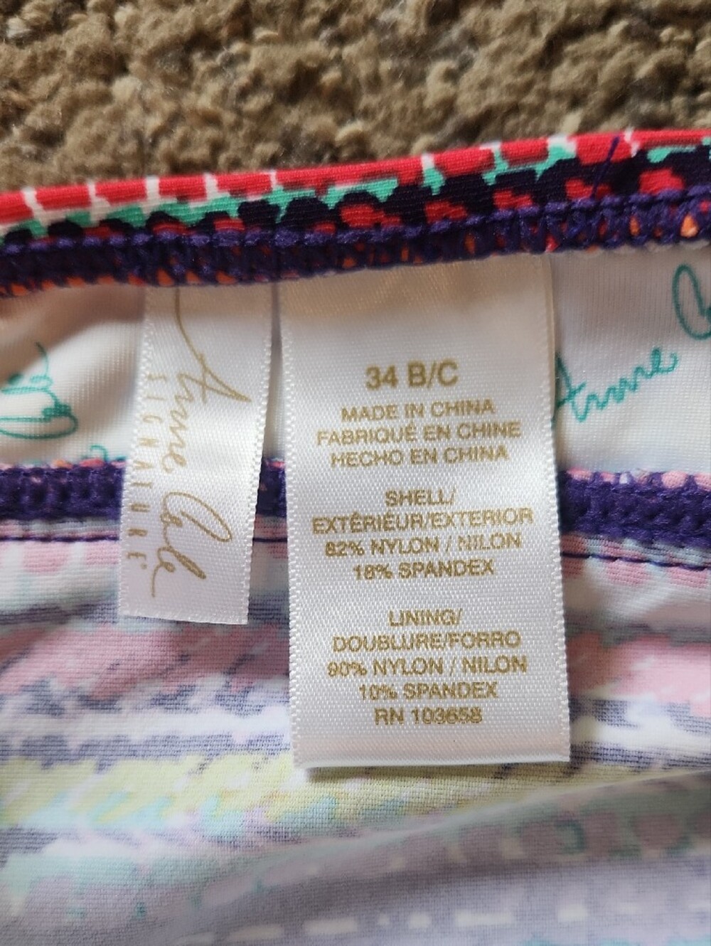 Anne Cole Multicolor Striped Bikini Top with Purple Trim - Picture 2 of 11